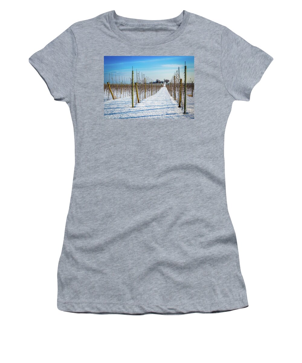 Grapevines Women's T-Shirt featuring the photograph Vinyard on Down Road by Roger Monahan