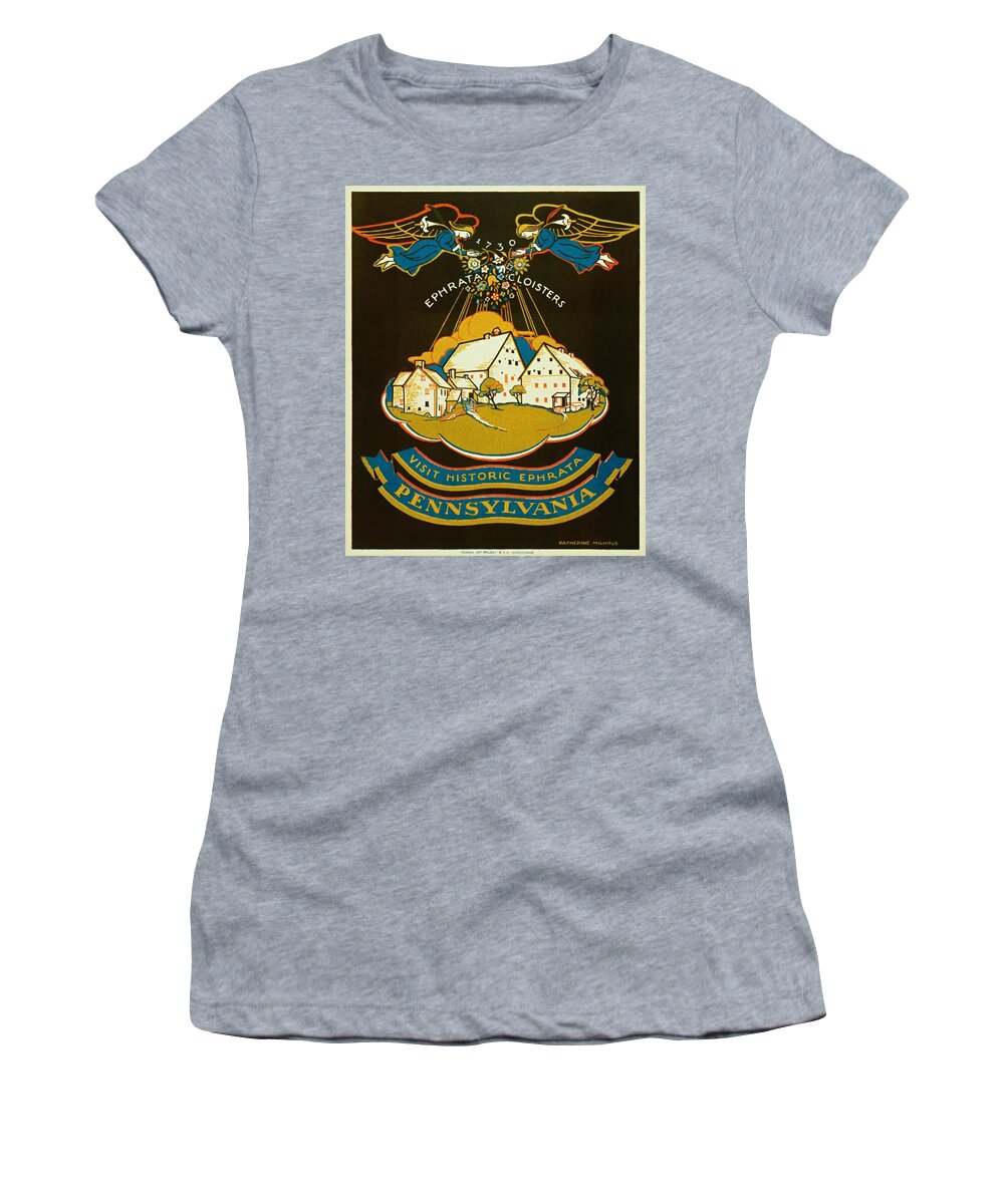 Pennsylvania Women's T-Shirt featuring the painting Visit historic Ephrata, Pennsylvania, WPA poster, 1939 by Vincent Monozlay