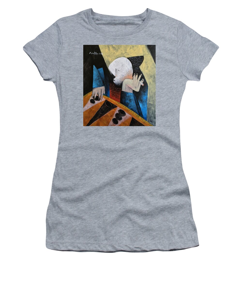  Abstract Women's T-Shirt featuring the painting VITAE The Tawla Player by Mark M Mellon