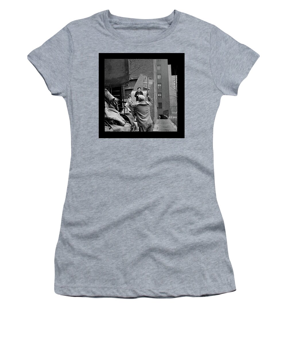 Vivian Maier Self Portrait Probably Taken In Chicago Illinois 1955 Women's T-Shirt featuring the photograph Vivian Maier Self Portrait Probably Taken In Chicago Illinois 1955 frame added 2016 by David Lee Guss