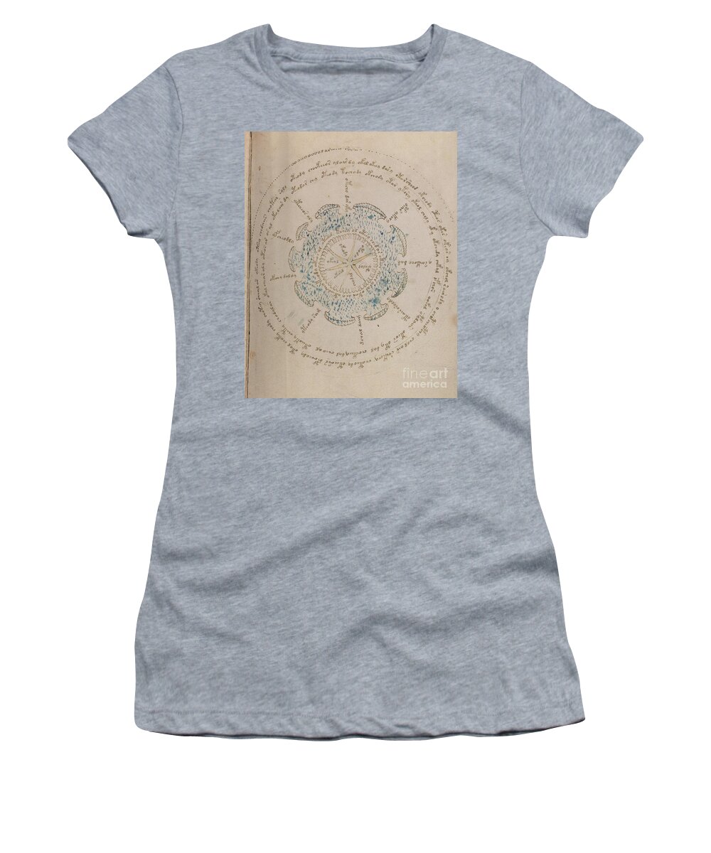 Astronomy Women's T-Shirt featuring the drawing Voynich Manuscript Astro Star Central 1 by Rick Bures