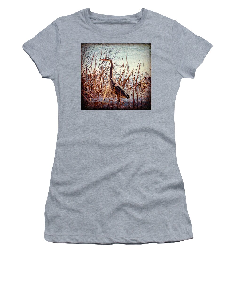 Bird Women's T-Shirt featuring the photograph Wading In The Reeds by Leslie Montgomery