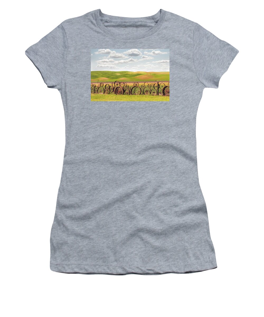 Agriculture Women's T-Shirt featuring the photograph Wagon wheels art work by Usha Peddamatham