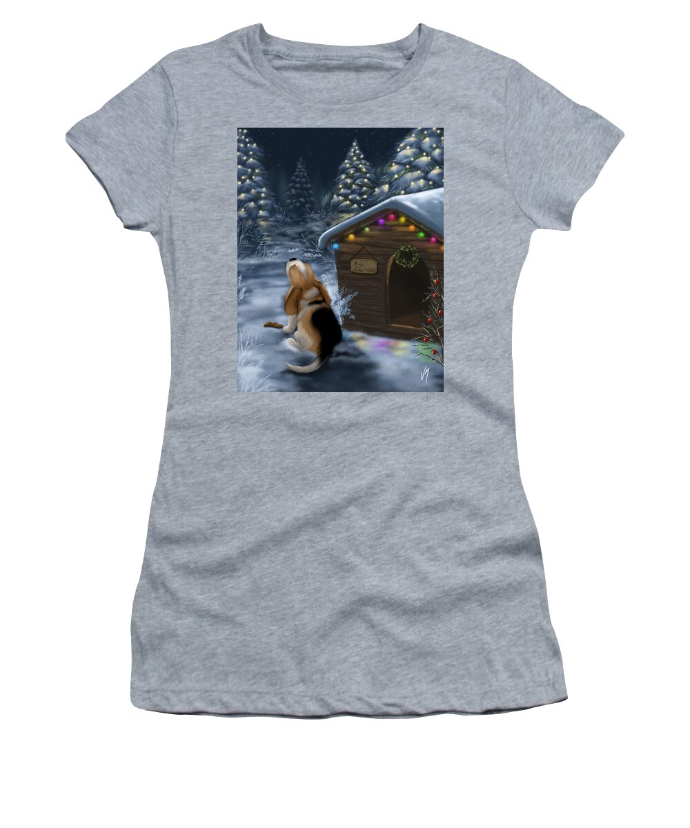 Christmas Women's T-Shirt featuring the painting Waiting for Santa Claus by Veronica Minozzi