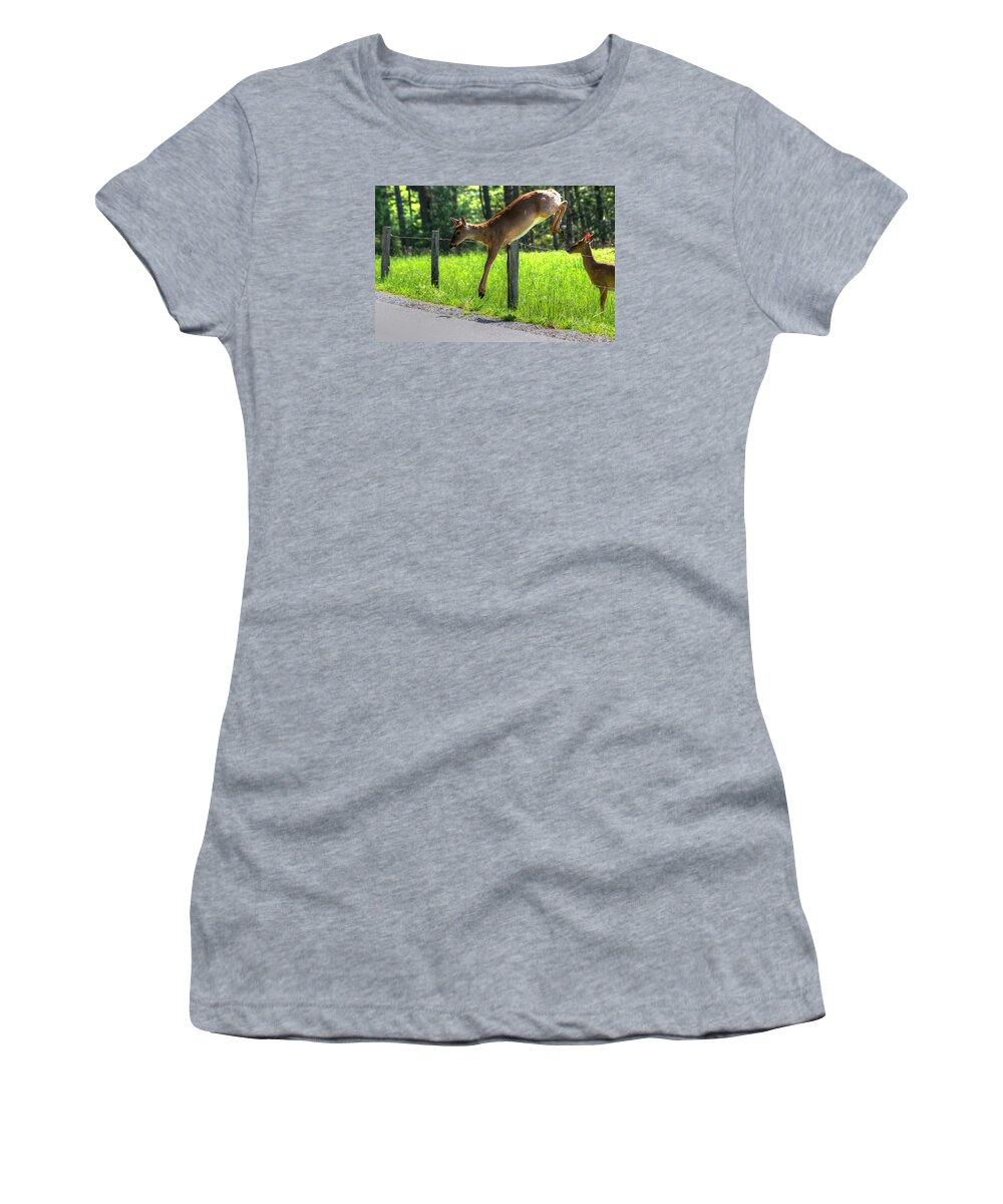 Deer Women's T-Shirt featuring the photograph Waiting In Line by Carol Montoya