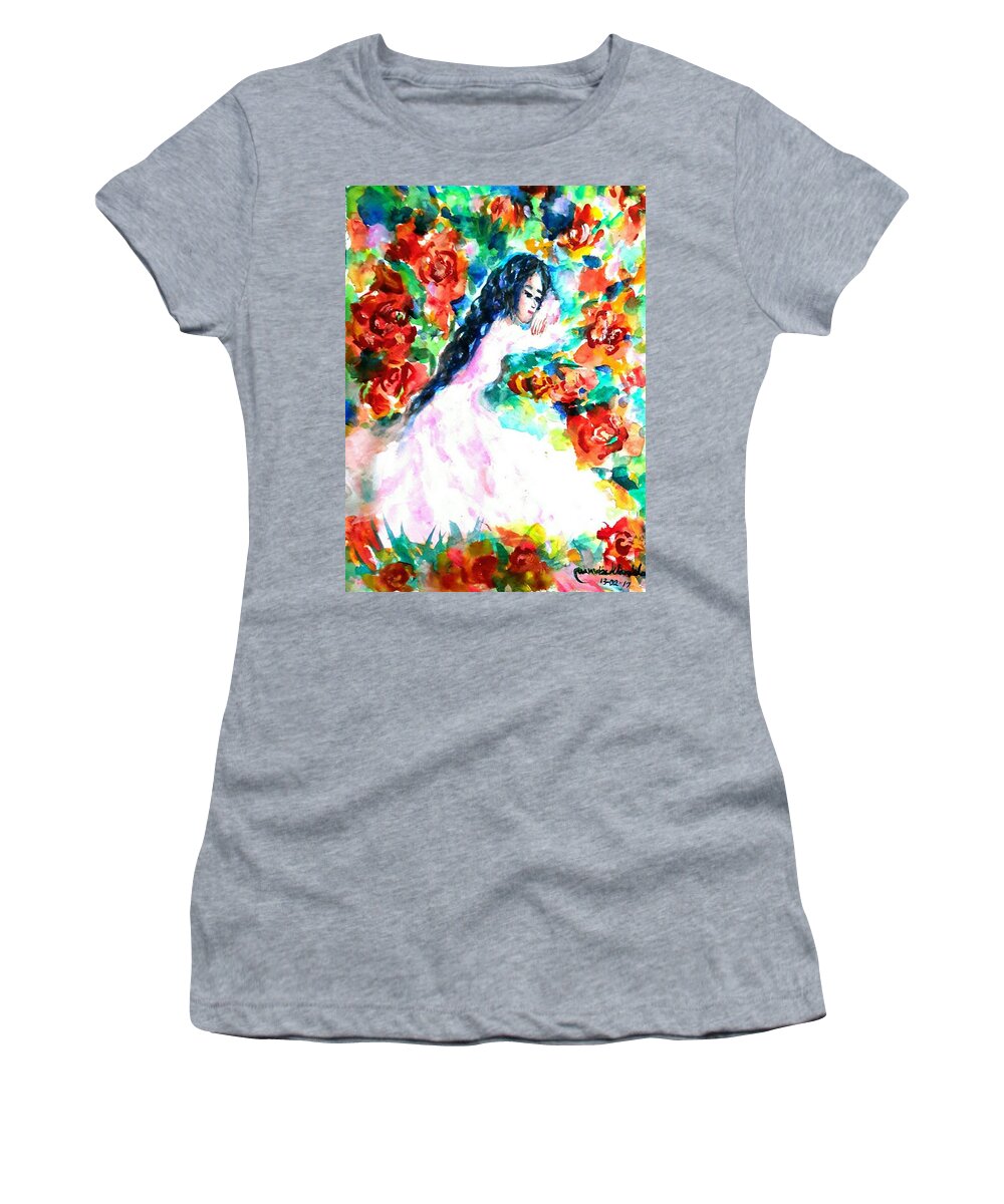  Women's T-Shirt featuring the painting Waiting true love by Wanvisa Klawklean