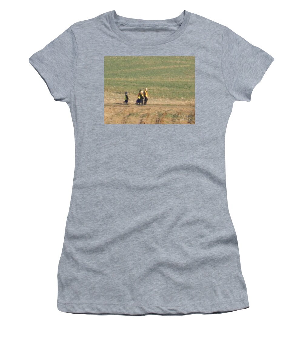 Amish Women's T-Shirt featuring the photograph Walking Home by Christine Clark
