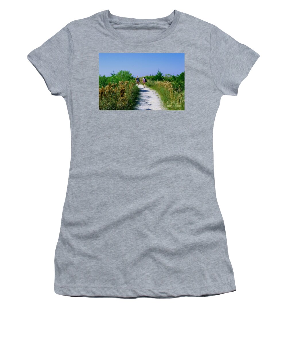 Walking Women's T-Shirt featuring the photograph Walking to the beach by Gary Wonning