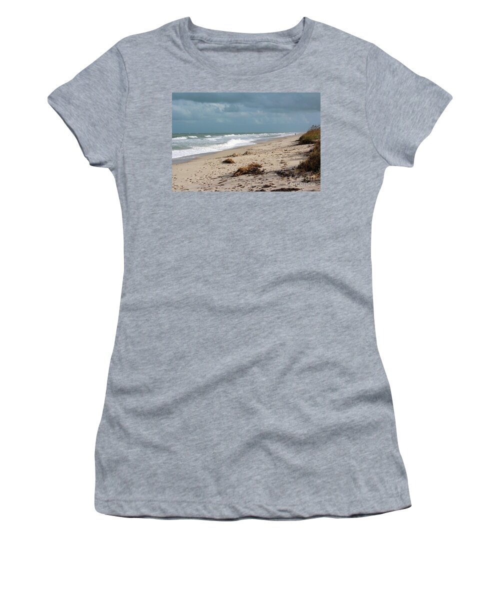 At The Beach Women's T-Shirt featuring the photograph Walks on the Beach by Megan Dirsa-DuBois