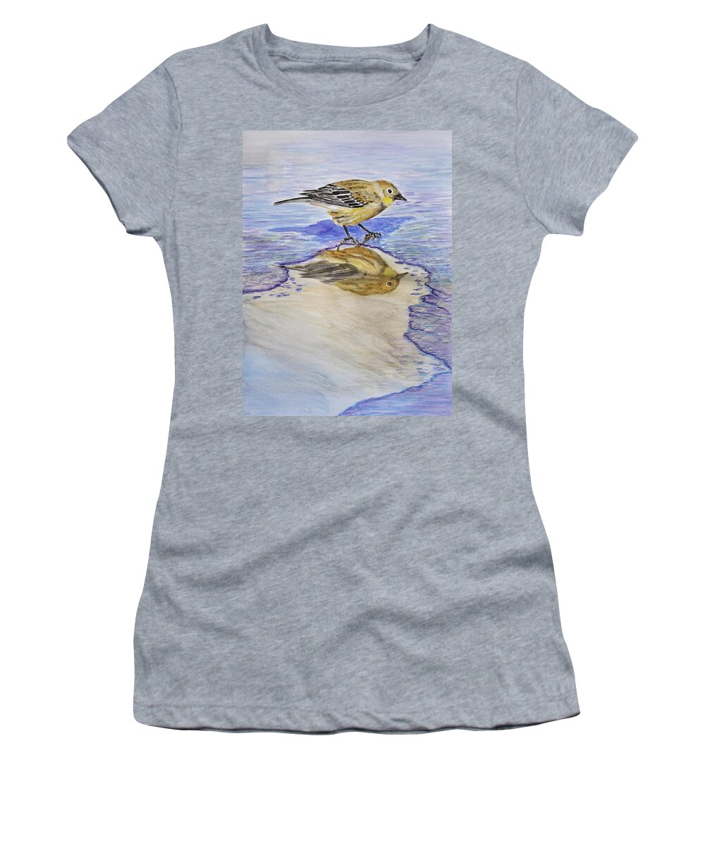 Linda Brody Women's T-Shirt featuring the painting Warbler Reflection I Watercolor by Linda Brody