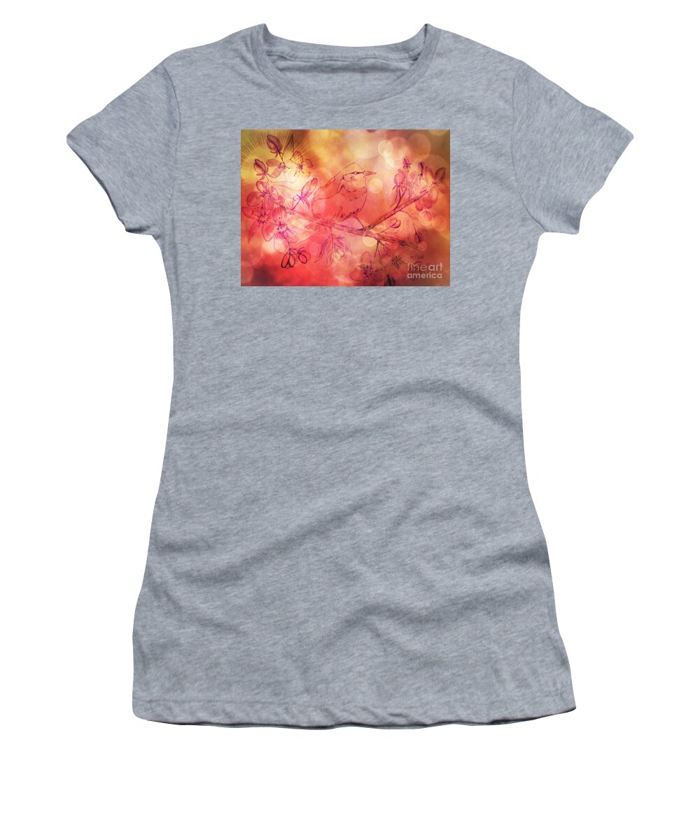 Warbler Sunset Women's T-Shirt featuring the mixed media Warbler Sunset by Maria Urso