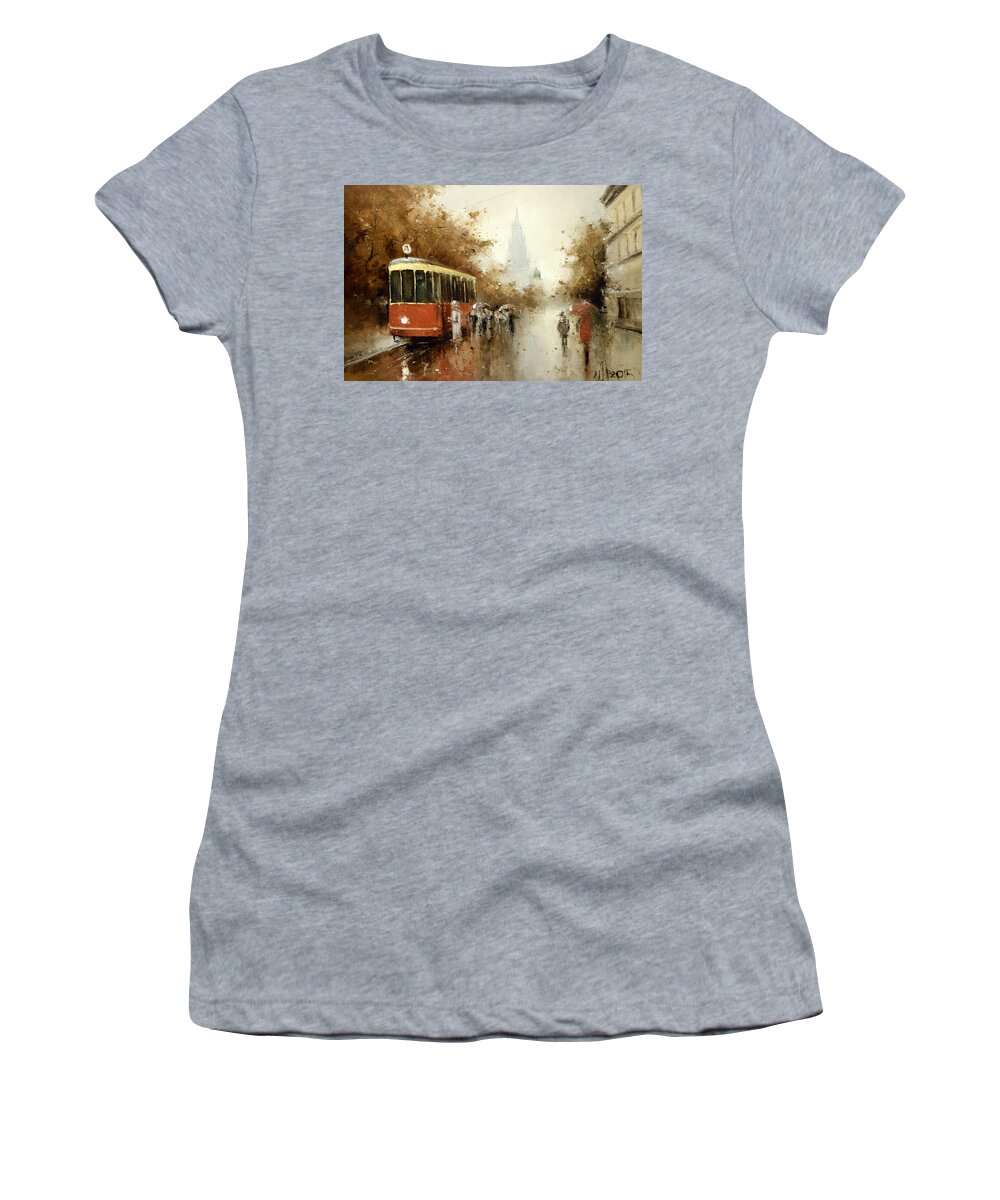 Russian Artists New Wave Women's T-Shirt featuring the painting Warm Moscow Autumn of 1953 by Igor Medvedev