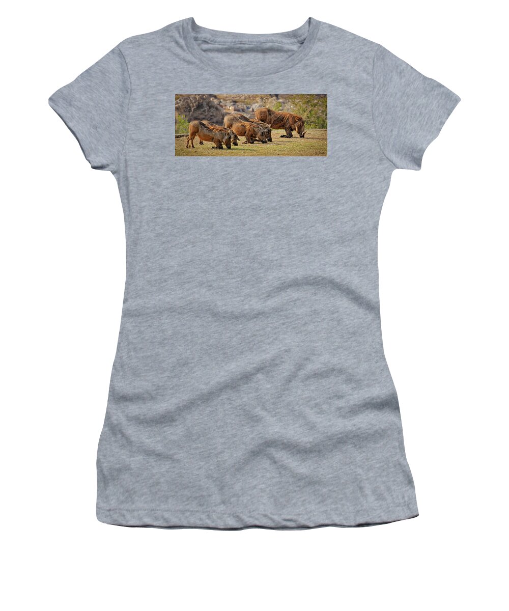 Warthog Women's T-Shirt featuring the photograph Warthogs Doing Lunch by Joe Bonita
