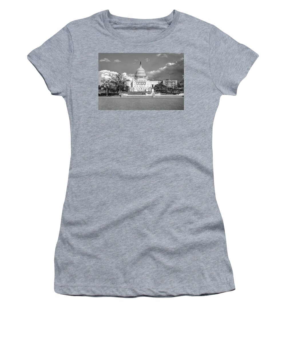 United States Capitol Women's T-Shirt featuring the photograph Washington DC Capitol Building - Black and White by Gregory Ballos