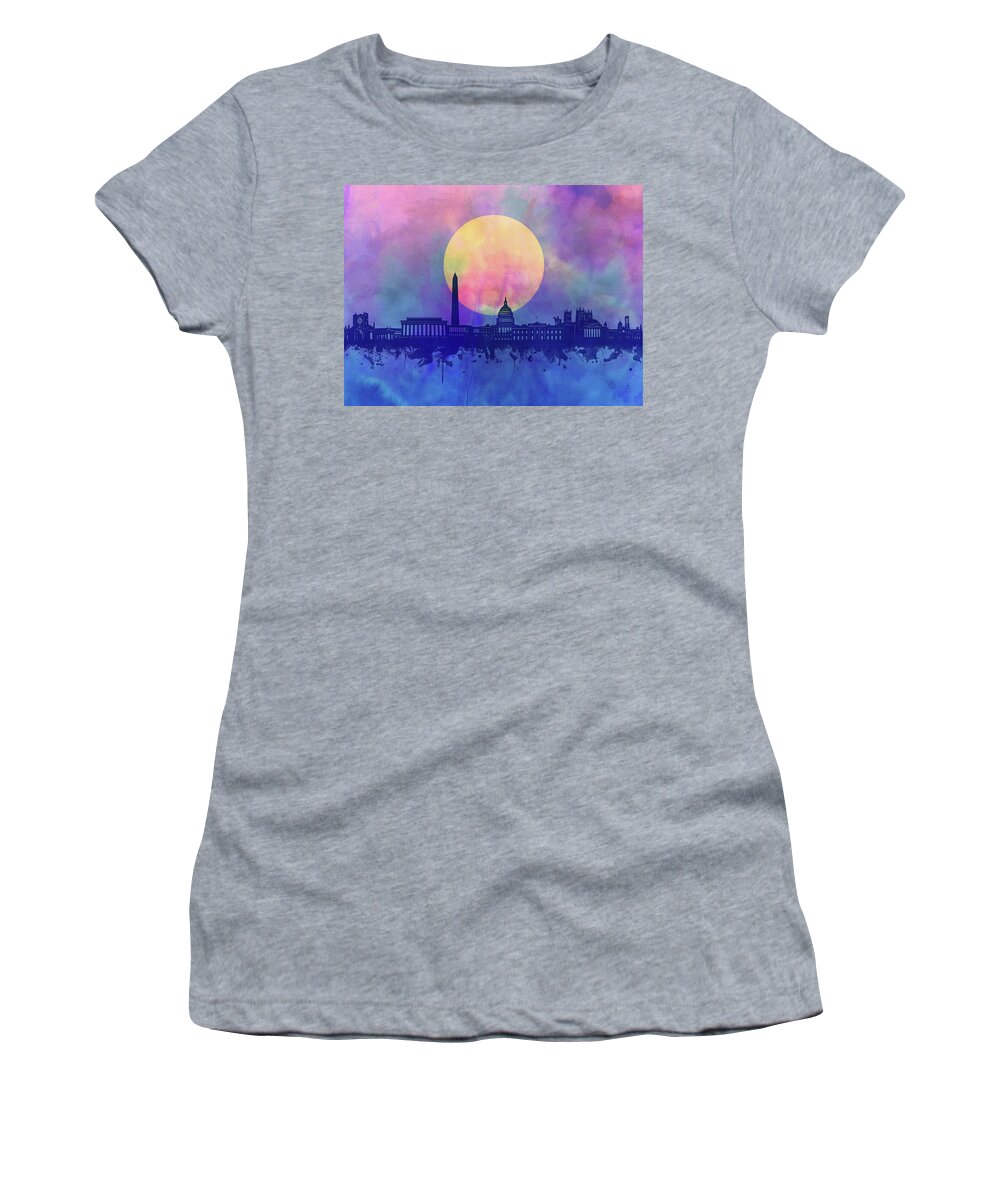 Washington Dc Women's T-Shirt featuring the digital art Washington Dc Skyline Watercolor 4 by Bekim M