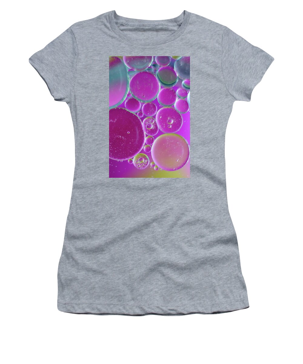 Water Women's T-Shirt featuring the photograph Water and oil bubbles by Andy Myatt