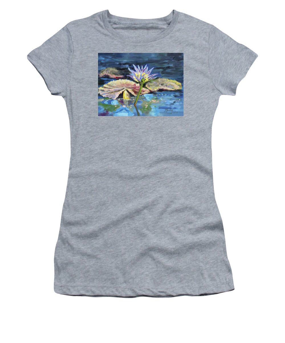 Waterlilies Women's T-Shirt featuring the painting Water lilie morning 1 by Irek Szelag