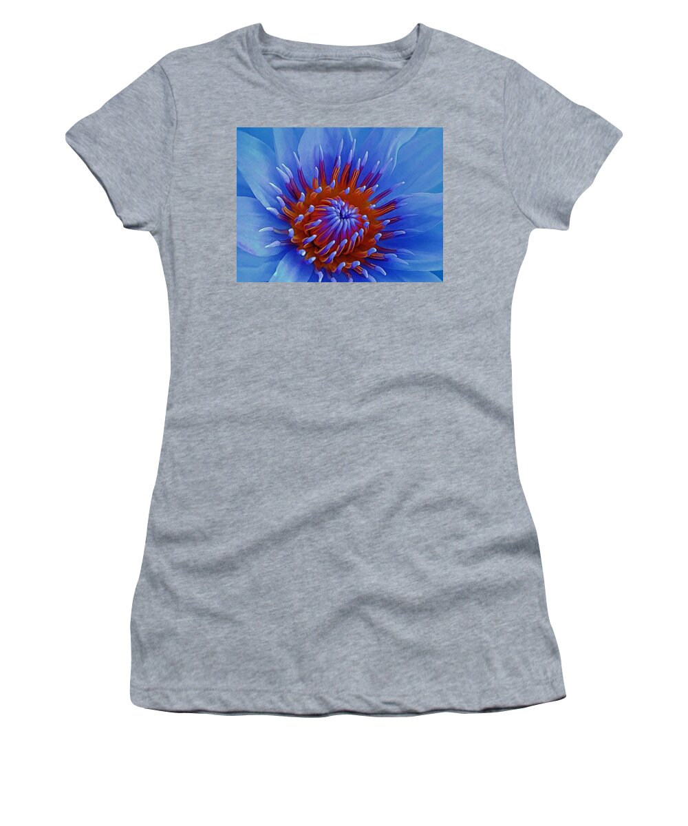 Center Women's T-Shirt featuring the mixed media Water Lily Center by Pamela Walton