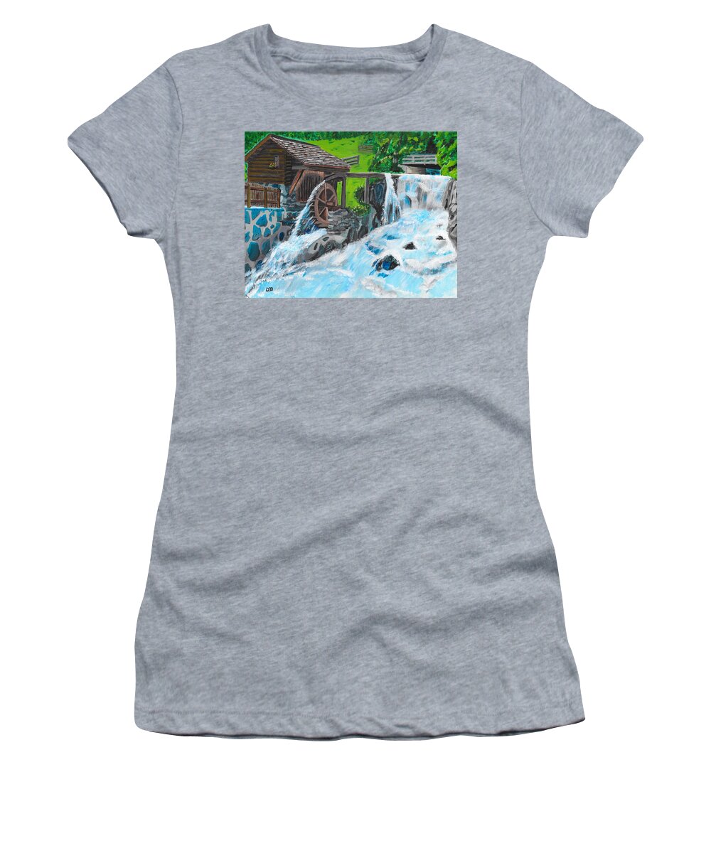 Water Wheel Women's T-Shirt featuring the painting Water Wheel by David Bigelow