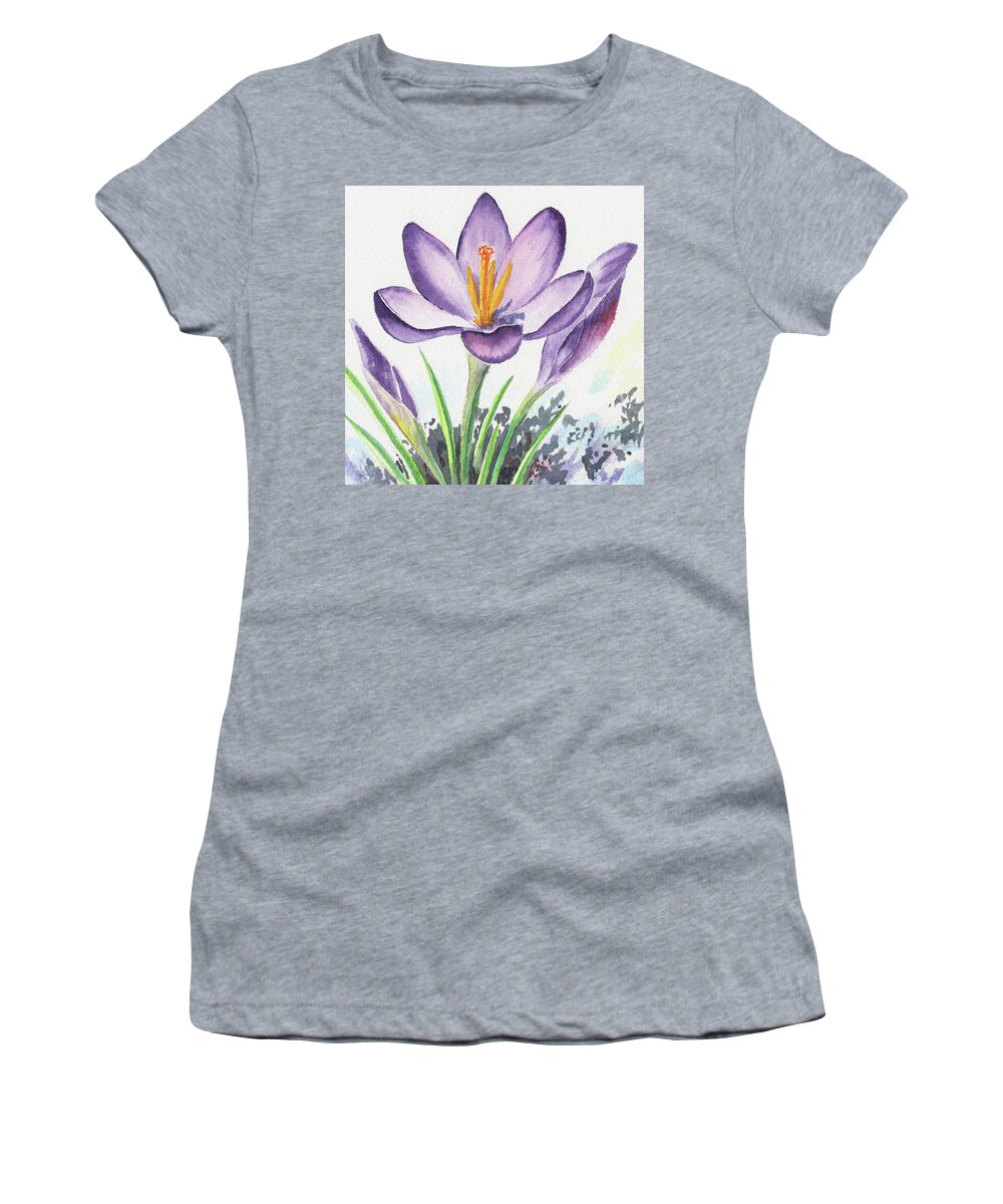 Watercolor Women's T-Shirt featuring the painting Watercolor Crocus Spring Flower Close Up by Irina Sztukowski