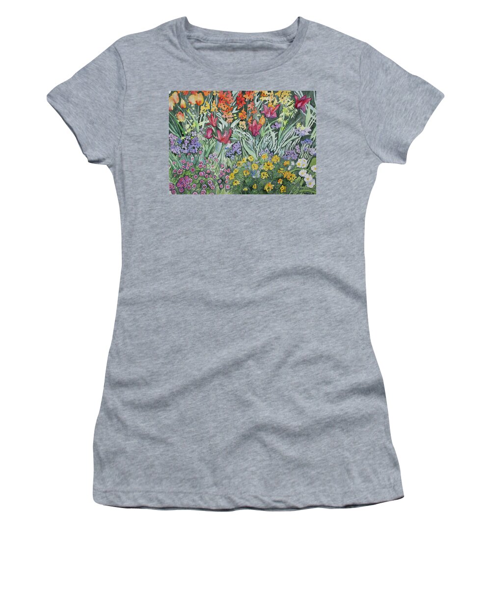 Empress Hotel Women's T-Shirt featuring the painting Watercolor - Empress Hotel Gardens by Cascade Colors