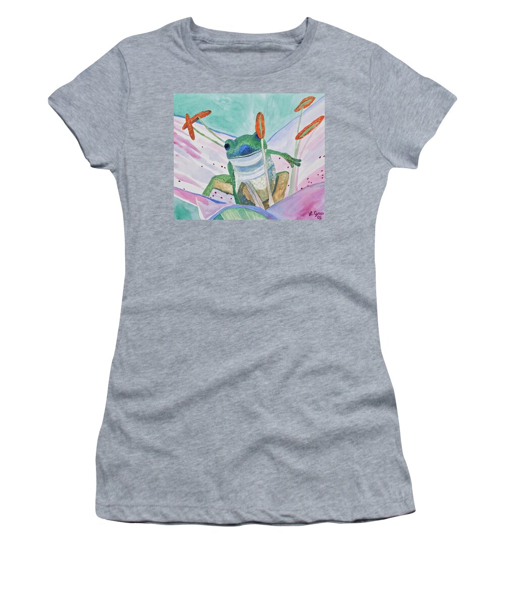 Tree Frog Women's T-Shirt featuring the painting Watercolor - Tree Frog by Cascade Colors