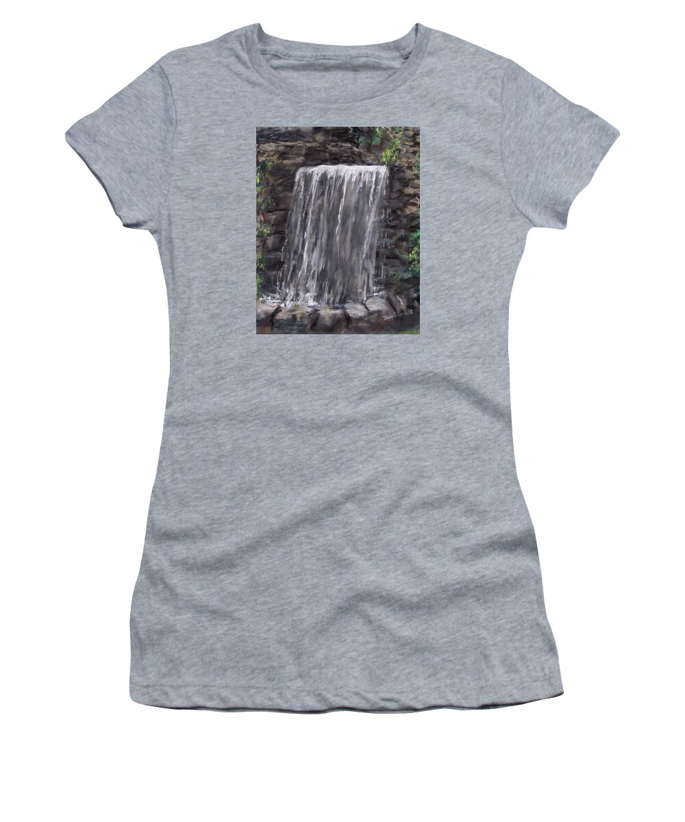 Waterfall Women's T-Shirt featuring the painting Waterfall At Longfellow's Gristmill by Jack Skinner