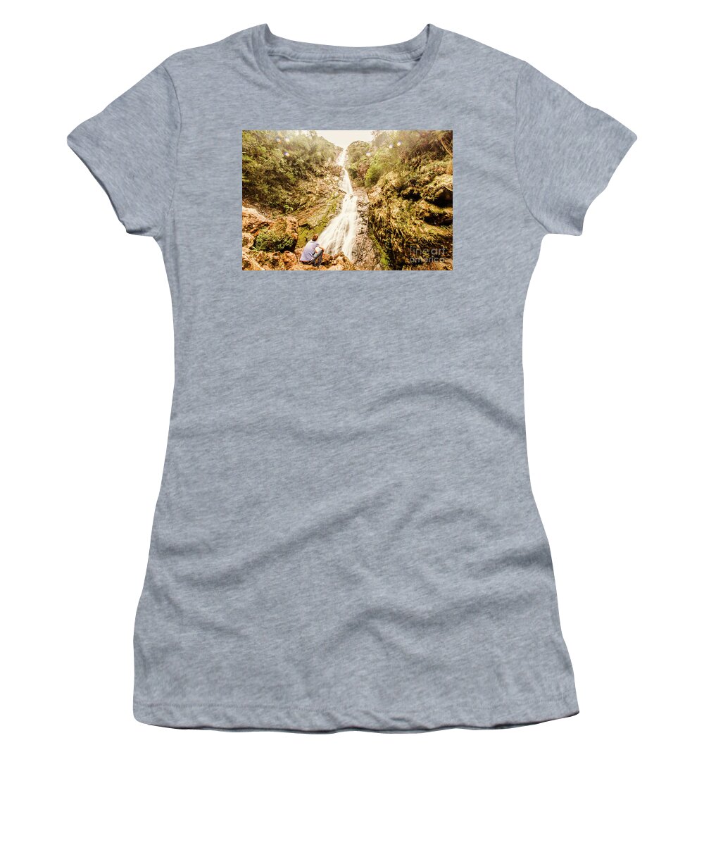 Fall Women's T-Shirt featuring the photograph Waterfall discovery by Jorgo Photography