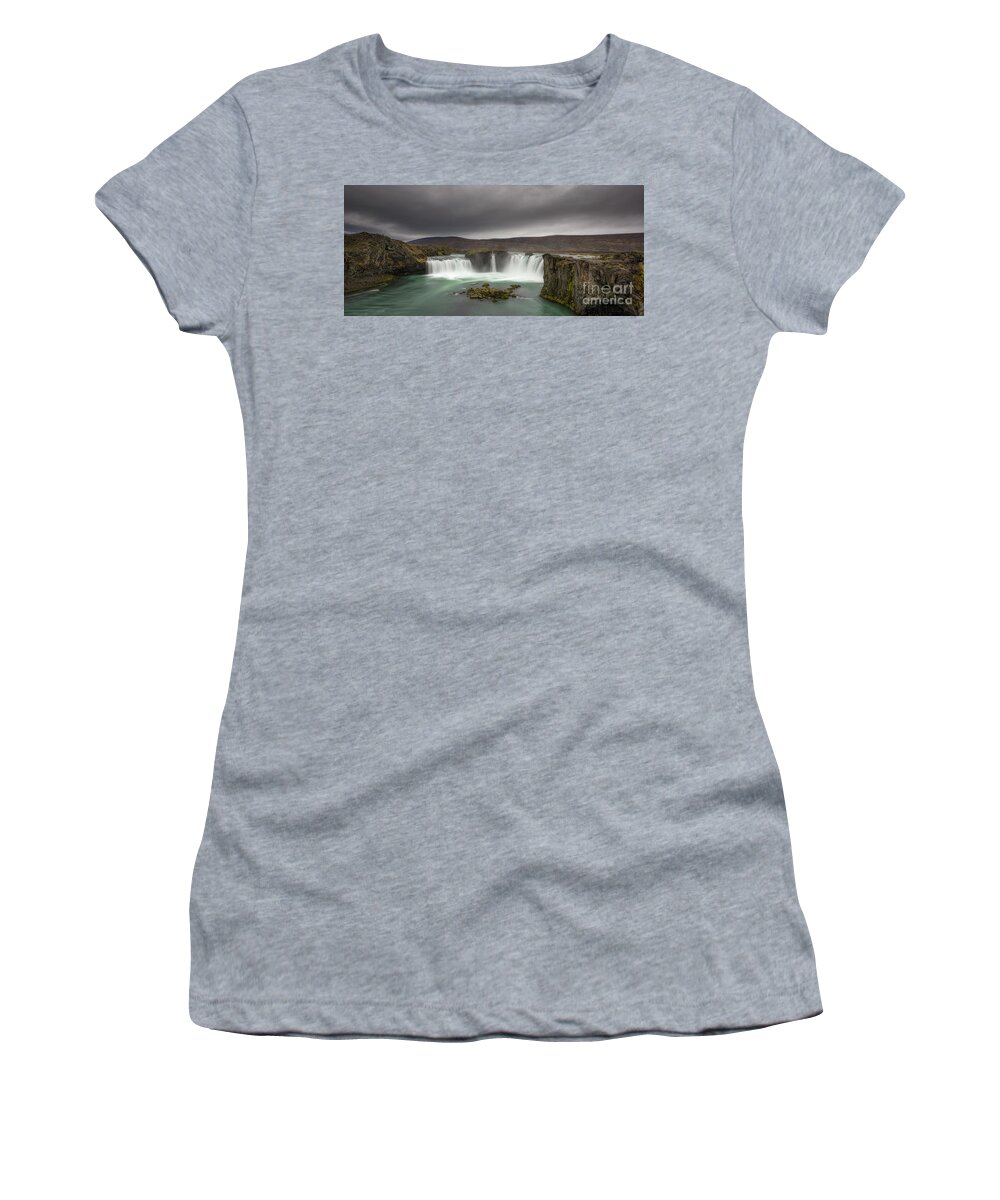 Godafoss Women's T-Shirt featuring the photograph Waterfall Of The Gods Panorama by Michael Ver Sprill