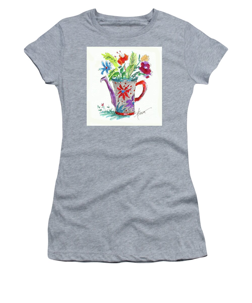 Watering Can Women's T-Shirt featuring the painting Watering Can What? by Adele Bower