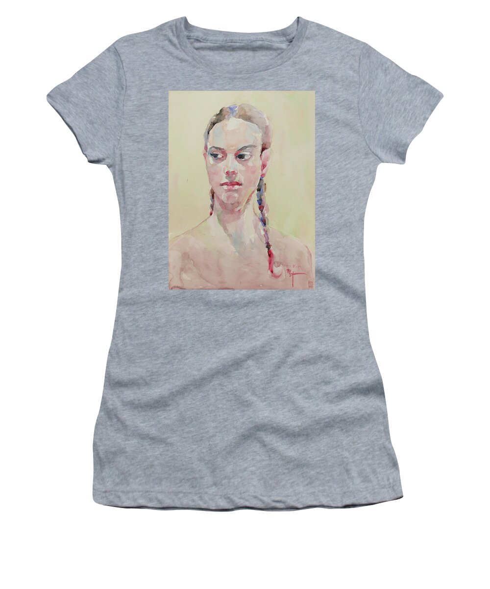 Watercolor Women's T-Shirt featuring the painting WC Portrait 1619 by Becky Kim