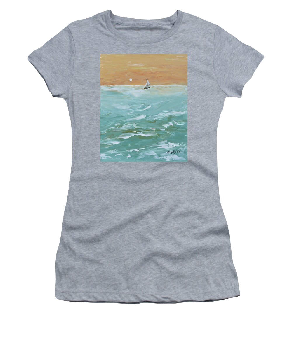 Sailing Women's T-Shirt featuring the painting We Sail At Dawn by Donna Blackhall