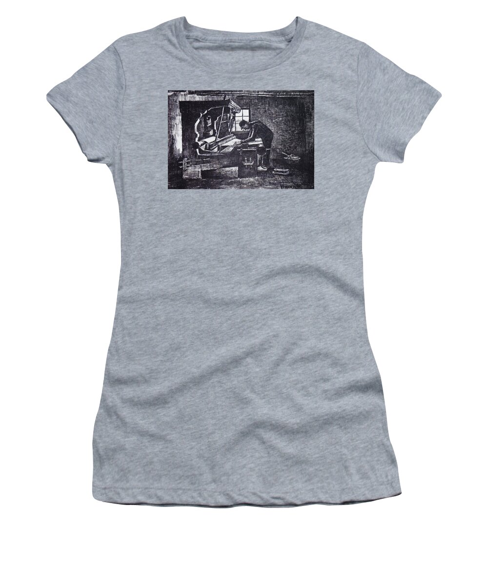  Van Gogh Women's T-Shirt featuring the drawing Weaver at the Loom by Vincent van Gogh
