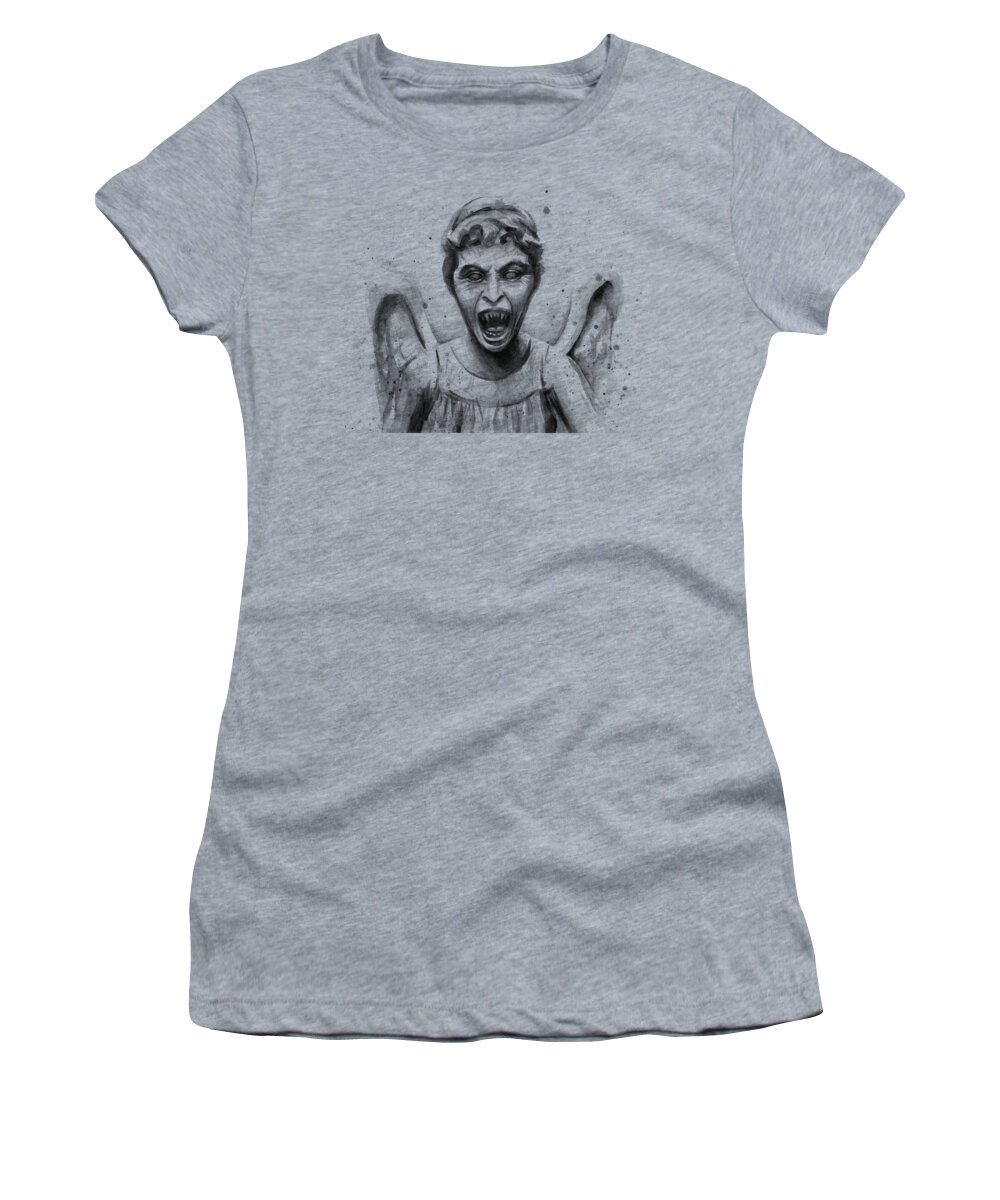 Weeping Women's T-Shirt featuring the painting Weeping Angel Watercolor - Don't Blink by Olga Shvartsur