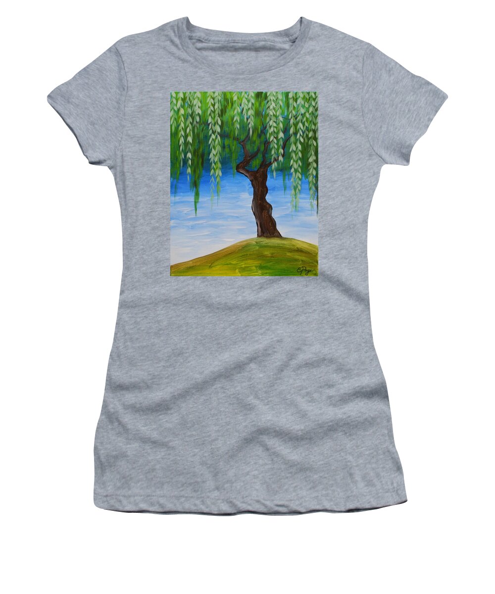 Weeping Willow Women's T-Shirt featuring the painting Weeping Willows by Emily Page