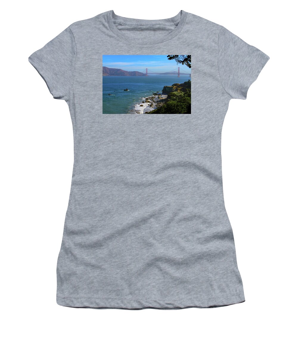 Welcome To The Golden Gate Women's T-Shirt featuring the photograph Welcome to the Golden Gate by Bonnie Follett