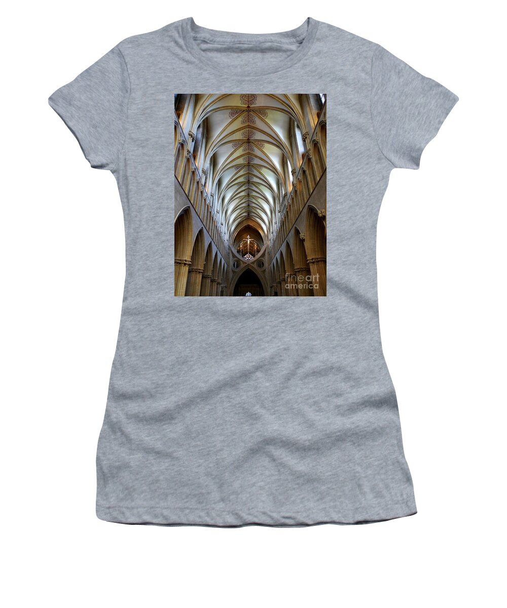 Churches Of The World Series By Lexa Harpell Women's T-Shirt featuring the photograph Wells Cathedral Ceiling by Lexa Harpell
