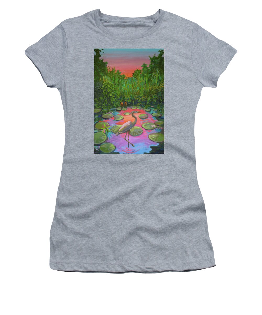 Heron Women's T-Shirt featuring the painting Wetland Sunset by Don Morgan