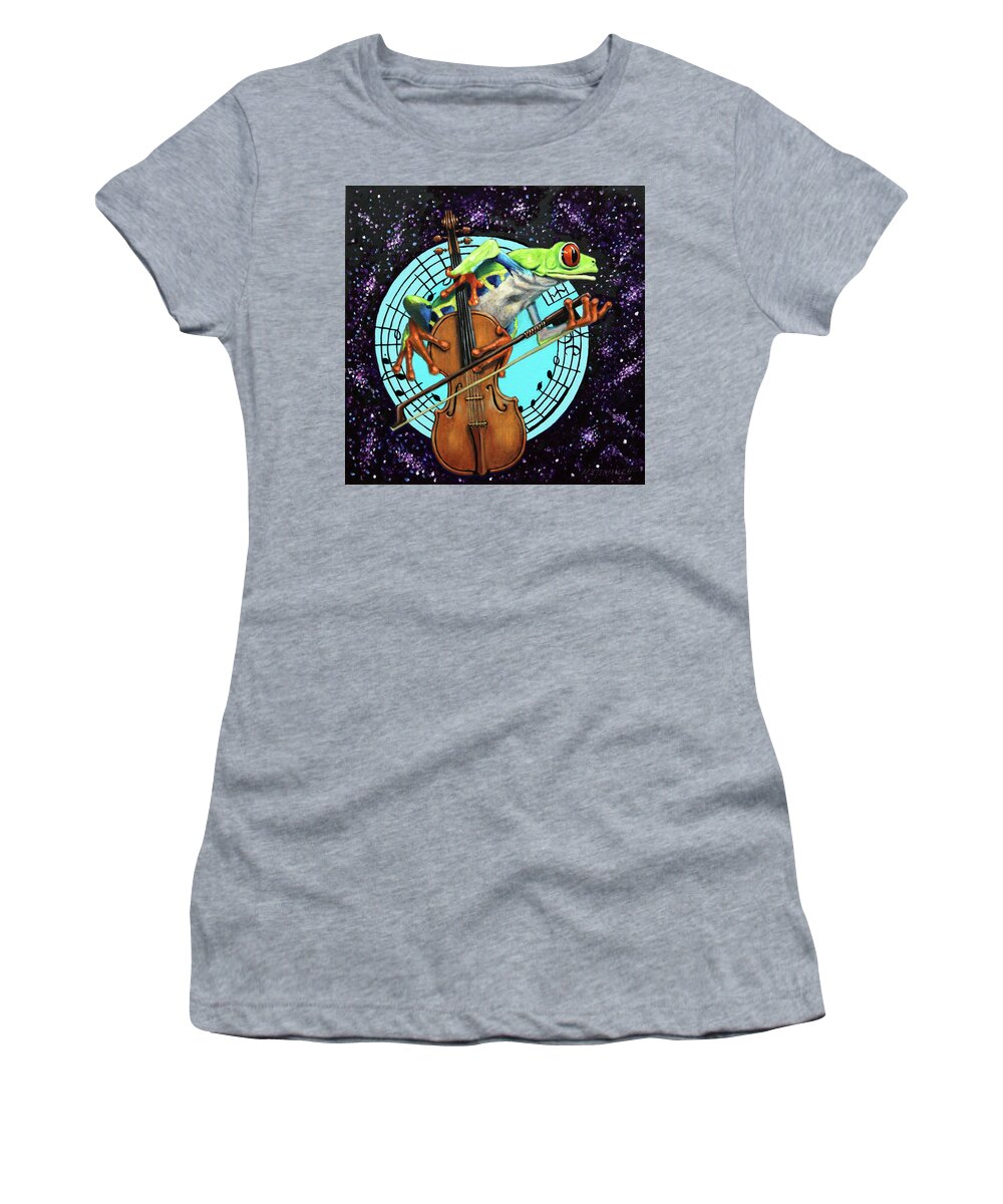 Violin Women's T-Shirt featuring the painting What's It All About Froggy? by John Lautermilch
