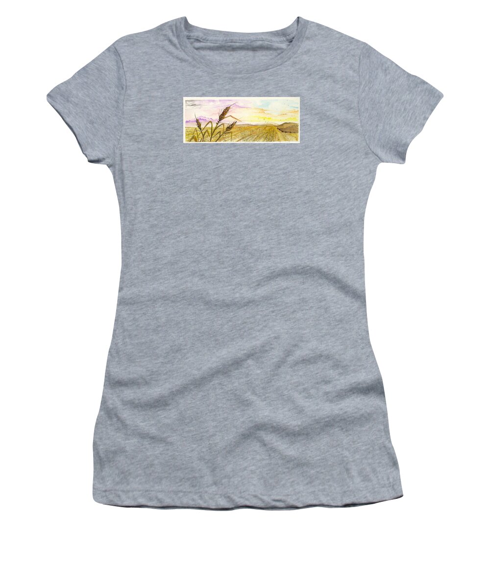 Meadow Women's T-Shirt featuring the digital art Wheat field study two by Darren Cannell