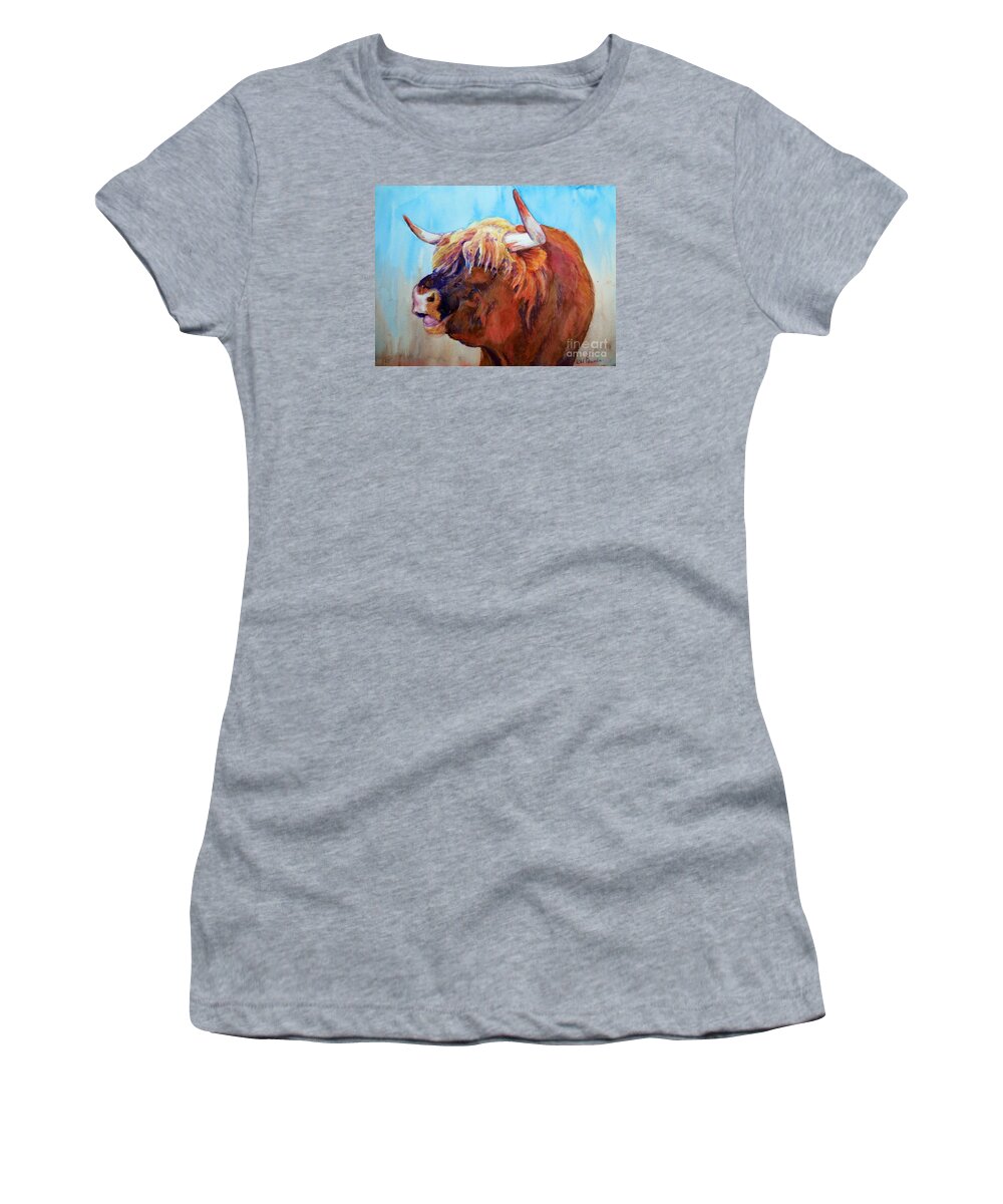 Cow Women's T-Shirt featuring the painting When the Cows Come Home by K M Pawelec