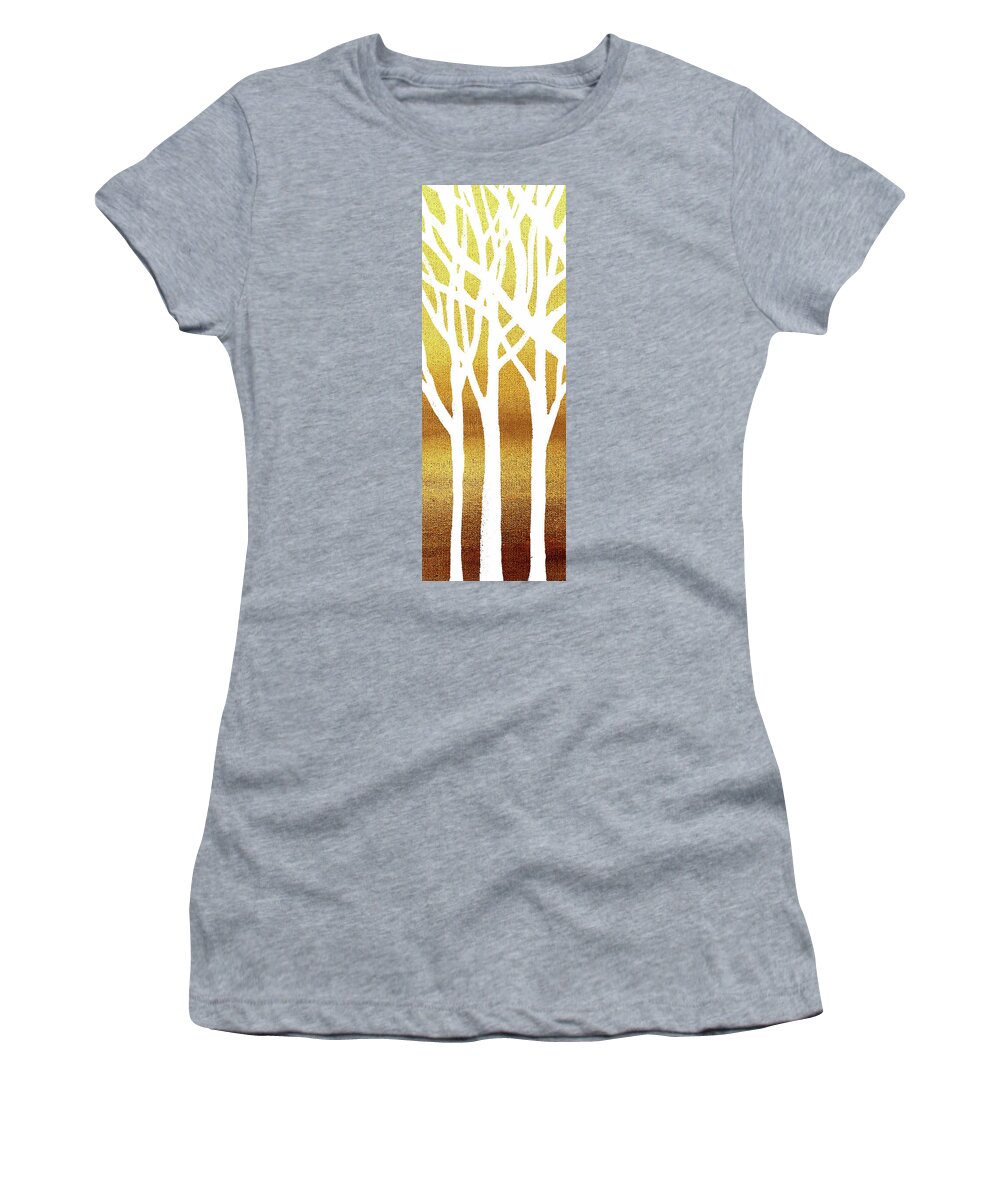 White Women's T-Shirt featuring the painting White Abstract Forest Beige Background Triptych B 1of3 by Irina Sztukowski