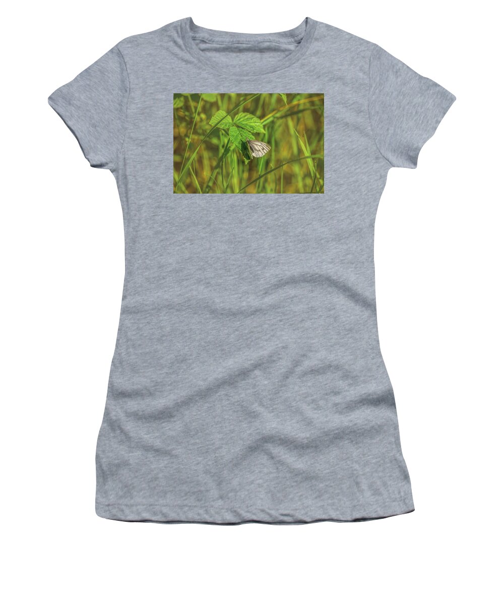 Butterfly Women's T-Shirt featuring the photograph White butterfly May 2016. by Leif Sohlman