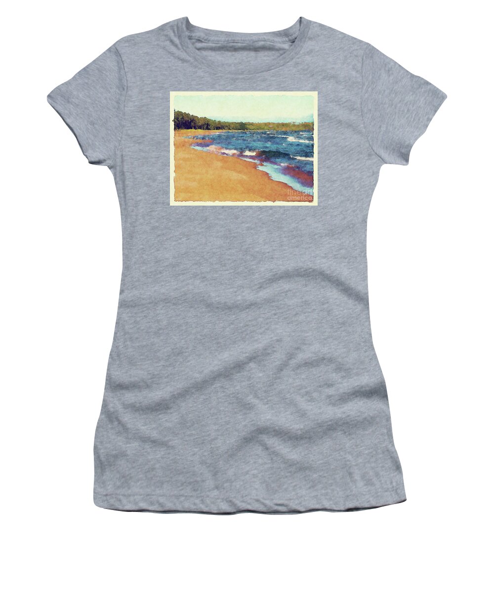 Lake Superior Nature Women's T-Shirt featuring the digital art White Caps On Lake Superior by Phil Perkins