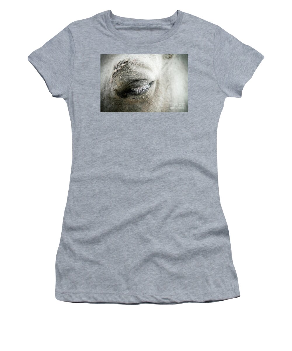 Horse Women's T-Shirt featuring the photograph White horse eye with white cilia by Dimitar Hristov