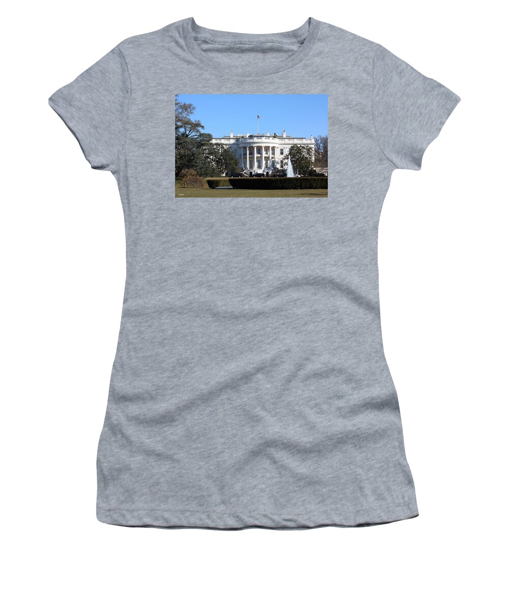 White Women's T-Shirt featuring the photograph White House Rose Garden - Waiting for the President by Ronald Reid