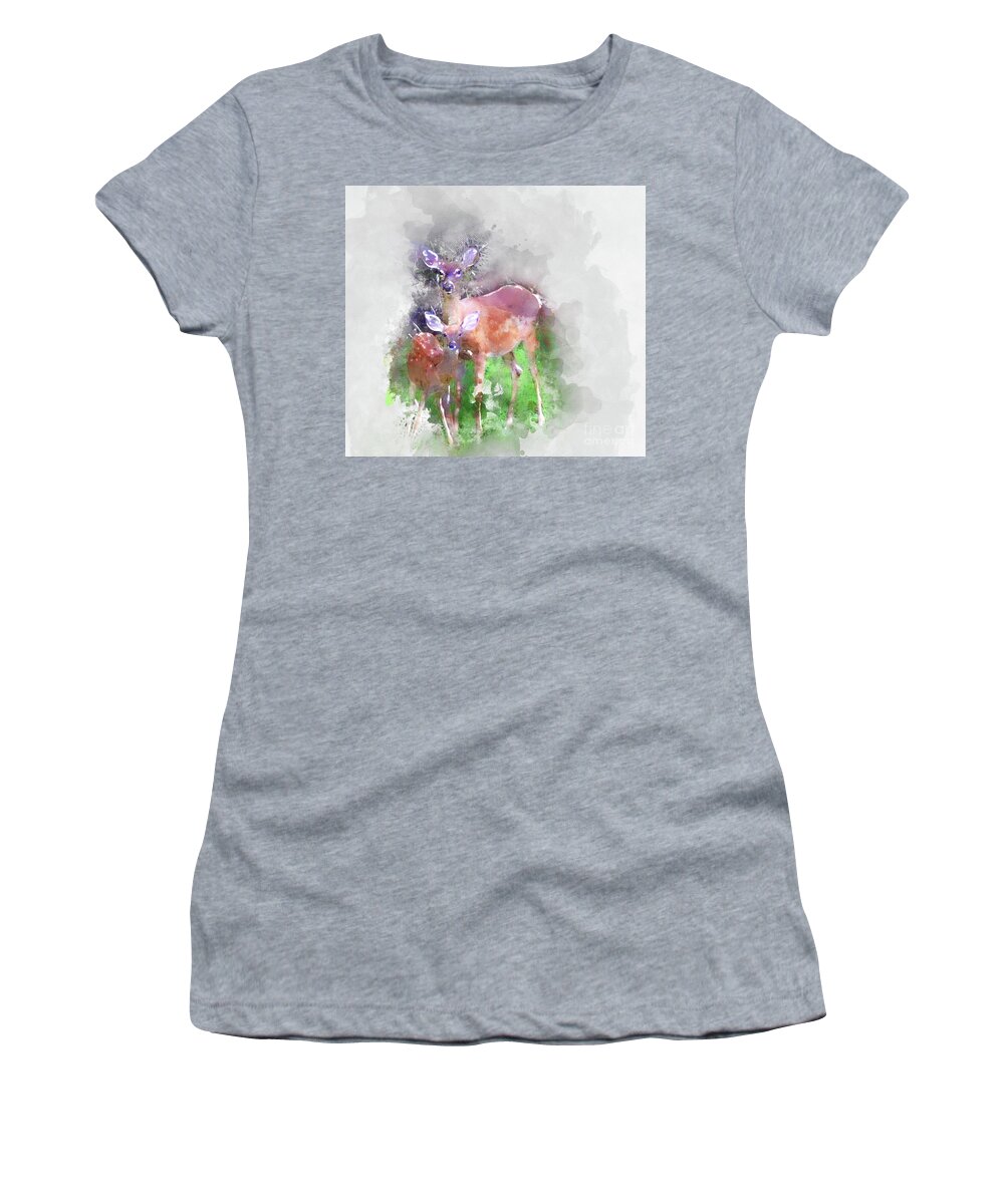 Animal Watercolor Women's T-Shirt featuring the digital art White Tail Deer in Watercolor by Kathy Kelly