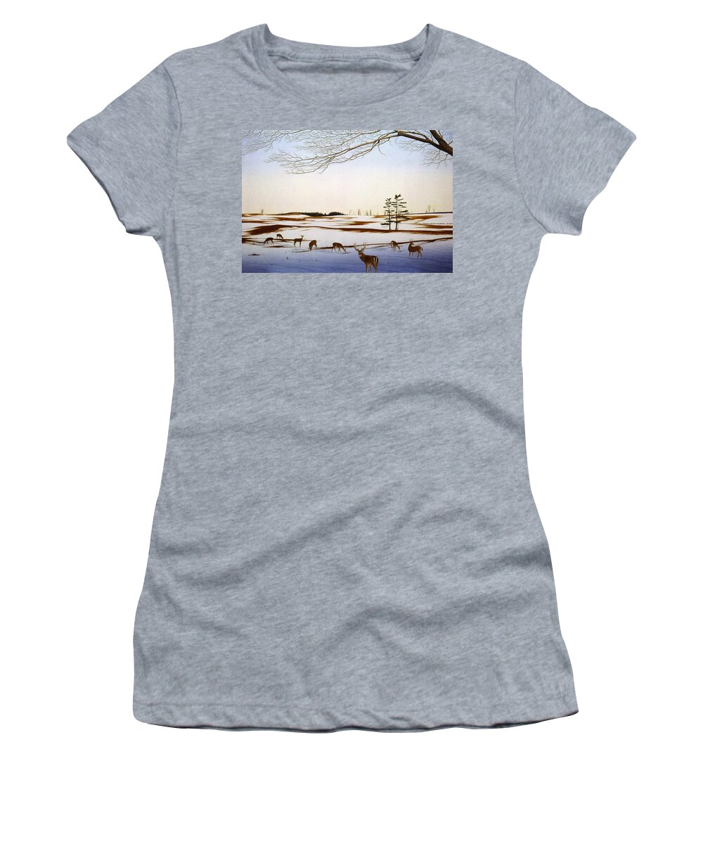 Deer Women's T-Shirt featuring the painting White-Tails by Conrad Mieschke