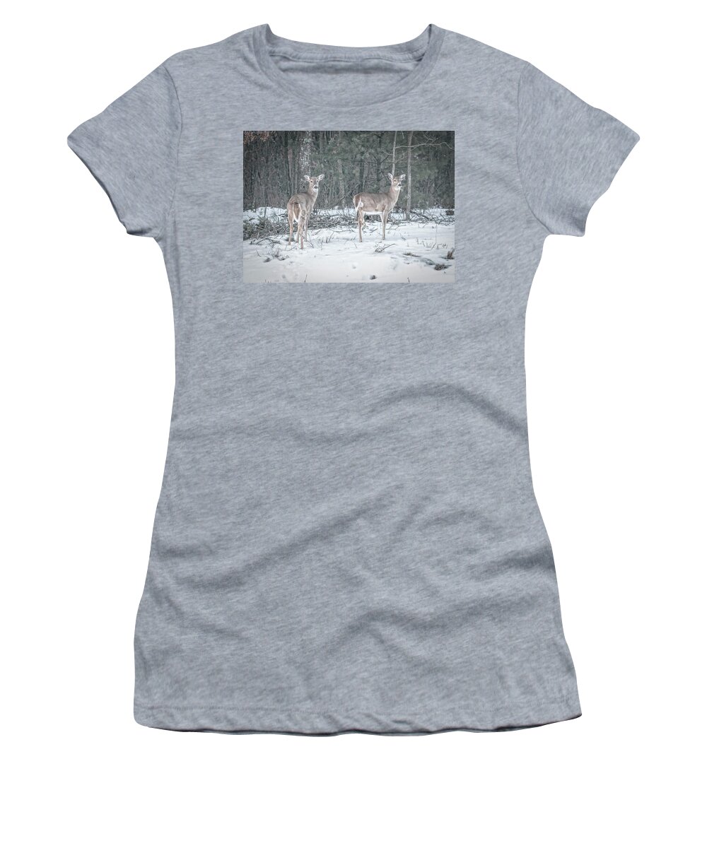 White Tailed Deer Women's T-Shirt featuring the photograph Whitetails 2018-1 by Thomas Young