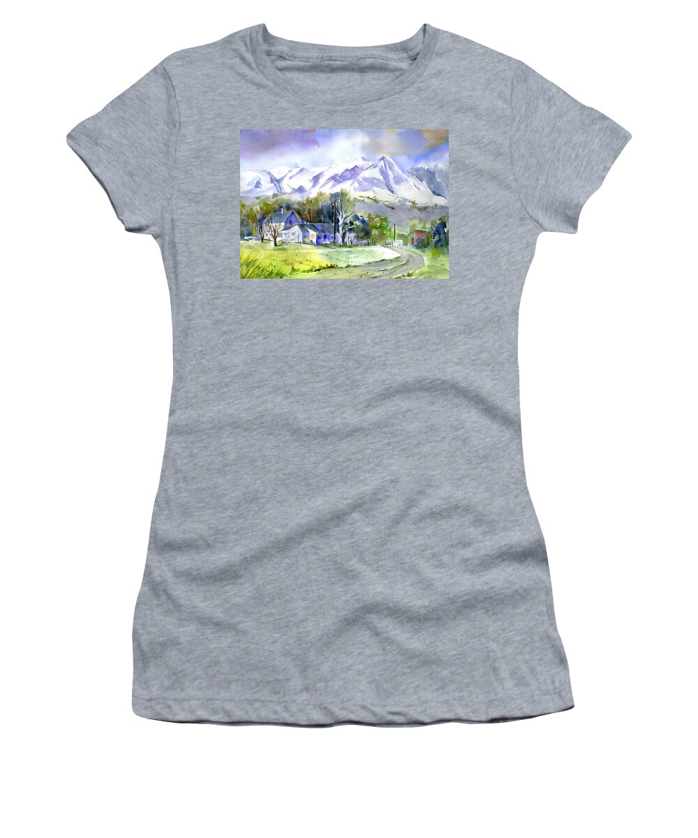 Mt Whitney Women's T-Shirt featuring the painting Whitney's White house Ranch by Joan Chlarson